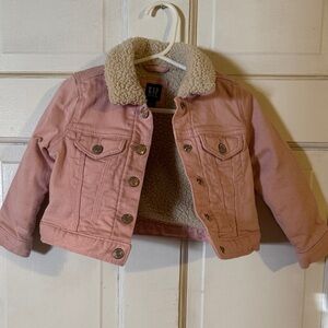 GAP Kids Pink Denim Jacket with Sherpa Collar